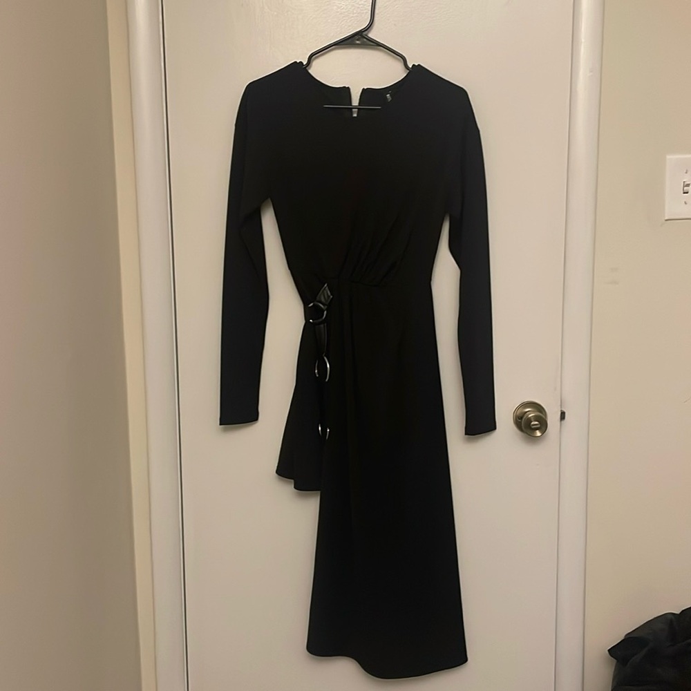 Disturbia asymmetric long sleeve dress with 3 ring belt UK 8 - Picture 2 of 4